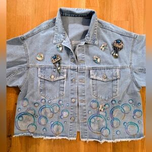 Women's Crystal Tassel Blue Denim Oversized Jacket XL - XXXL Funky Festival EUC
